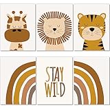 artpin® Poster Kinderzimmer, 6er Set Bilder Babyzimmer, Boho Safari Regenbogen A4 (K2)