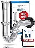 FEINER® - Premium Universal Siphon für Waschbecken Edelstahl, Abflussrohr Tauchrohr 2-12cm höhenverstellbar, Waschbecken Ablaufgarnitur 1 1/4“ Chrom, GRATIS Dichtungsset, Montage-Video.