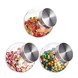 Relaxdays Bonbongläser, 3er Set, 1,5 L, Vorratsgläser für Süßigkeiten, Lebensmittel, Candy Bar, Edelstahl-Deckel, klar, Glas, Kunststoff