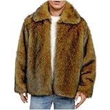 Ybing Faux Pelzmantel Herren Elegant Revers Kunstpelz Mantel Einfarbig Kunstfell Jacke Warme Wintermantel Locker Wollmantel Weich Flauschig Fleecejacke Bequem Winterjacke
