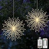 Jsdoin 2 Stück Feuerwerk Lichterkette, 200 LED Weihnachtslicht Starburst, Wasserdicht 8 Modi Feuerwerk Lichter mit Fernbedienung, für Weihnachten Außen Innen Party Hochzeit, Batteriebetrieben