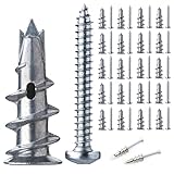 Hohlraumdübel Set, 20 Stück Selbstbohrender GipskartondüBel Metall, Trockenbau Dübel, Rigipsdübel mit Rigips Dübel Schrauben zur Befestigung in Beton, Ziegeln, Gipsbauplatten Uvm