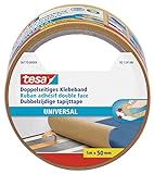 tesa Doppelseitiges Klebeband Universal - Vielseitiges Klebeband für Verpackungen, Deko und Teppiche oder zum Basteln - 5 m x 50 mm