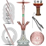 Shisha Set 4 Anschlüsse - Shisha Komplett Set mit Premium Wasserpfeife Zubehör inkl. 4 Schaluch Phunnel Kopf Mit HMD + 4 Mundstück Tauchrohr - Roségold