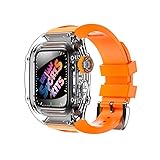 biumoclo Transparente Hülle für Apple Watch 44 mm 45 mm Serie 9 8 7 6 5 4 Se Sport Silikon-Gummiband für Herren für Iwatch Mod Kit Zubehör (Color : Orange, Size : 45mm)