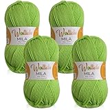 Wollidu Mila Garn zum Häkeln und Stricken 4 x 50g/133m Strickgarn 100% Polyacryl Häkelgarn Kiwi Grün