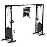 SUPRFIT - Kabelzug Fitness Kraftstation für zuhause inkl. Steckgewichte bis 81kg Zuglast pro Seite - Robuste Kabelzugstation mit Klimmzugsstange & Griffen für Diverse Übungen im Homegym - 298x200cm