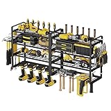 AcornFort W-1702 4 Etagen 80cm Großformat Wandregal Metall Schwere Garage Werkzeug Werkstatt Organizer 8 Steckplätze Akkuschrauber Halterung Wand Werkzeugaufbewahrung mit 4 Bohrhaltern