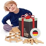 Laleni Holzbausteine Natur 220 Stück aus 100% unbehandelter Kiefer - Bausteine Holz - Holzklötze für Kinder - Holzklötzchen zum Spielen mit Box - Holzspielzeug - Bauklötze Holz - Holzstäbe zum Basteln