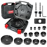 HYCHIKA 19-teiliger Lochsägensatz mit 13 Lochsägen 19-152 mm, 2 Bohrdorne, 2 Bohrer, 1 Montageplatte, 1 Inbusschlüssel, ideal zum Bohren in Weichholz, PVC-Platten und Kunststoffplatten