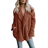 Lazzboy Damen Mantel Parka Teddy Teddy Fleece Cardigan Revers Plüsch Jacke (Dunkelbraun,36)