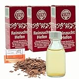 3 x Bernkastel Weinhefe 28ml für 100L - Vina Wein Hefe, Hefe für Wein, Wein Flüssighefe, Gärhefe, Eichenholz Chips