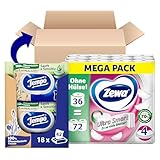 Bundle Zewa Ultra Smart Toilettenpapier Großpackung, 36 Rollen á 280 Blatt, Riesenrolle, 4-lagig+ Tempo Toilettenpapier, feucht, sanftundsensitiv Trio-Pack (18 Packungen x je 42 Blatt), Großpackung