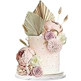 EUDUQ 29 Stück Boho Tortendeko Dekoration Mädchen,Kuchen Deko Set,Tortenaufsatz Dekoration mit Blumen,Palmenblätter,Hundeschwanzgras,Weiße Kugel UndGoldenen Kugeln für Geburtstag,Hochzeit,Babyparty