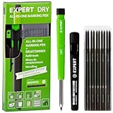 EXPERT DRY All-in-One Markierstift inkl. 11 Minen mit integriertem Spitzer | Nachfüllbarer Tieflochmarker mit Graphit-Set | Vielseitig auf Holz, Glas, Metall | Zimmermannsbleistift mit Minenautomatik