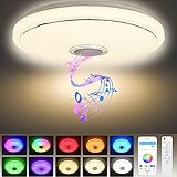 ACXIN 48W LED Deckenlampe Dimmbar, RGB Deckenleuchte mit Bluetooth Lautsprecher Fernbedienung und APP-Steuerung, Musikwiedergabe für Kinderzimmer Schlafzimmer Wohnzimmer Ø40CM