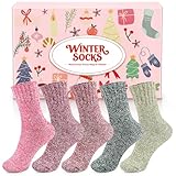 Airabc 5 Paar Thermosocken Damen, Wollsocken, Warme Wintersocken Damen, Dicke Stricksocken, Winter Damen Socken Bunte Gemütlich und Atmungsaktiv/EU-Größe 35-42