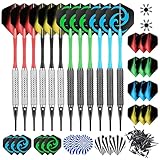 CareGames 12Stück Soft Dartpfeile Softdarts 16 Gramm mit PVC Schäften 50 zusätzlichen Dartspitzen 24 Flights für Elektronische Dartscheibem,Professionelle Softdart Set