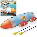 ONBEST aufblasbare XXL Wasser Rakete mit 2 x Paddel – 195x72x44cm – Bananenboot zum Aufblasen für Jede Menge Badespaß für Erwachsene & Kinder 6+ – Schwimminsel – Matratze – Floaties – Wasserspielzeug