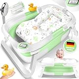 KIDIZ® Baby Badewanne | Babywanne platzsparend & faltbar | Badebecken Duschwanne für Neugeborene Kleinkinder 0-24 Monate | Reisedusche tragbar für Babys | Bathtub ergonomisch mit Thermostat & Kissen