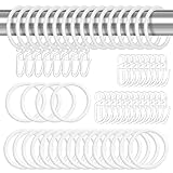 Heyu-Lotus 50 Stück Metall Vorhangringe Gardinen Ringe Vorhang Hängend Ringe und 50 Stück Kunststoff Gardinenhaken für Fenster Tür Duschvorhänge, 30 mm Innendurchmesser