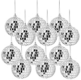 wordmouk 12 Stück Disco Spiegelkugeln 6cm Silber Disco Spiegel Ball Glitzer Kleine Discokugel Deko zum Aufhängen Reflektierende für Weihnachtsbaum Hochzeit party Geburtstag Dekoration Lichteffekt