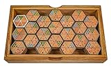 LOGOPLAY Hexadomino - Hexamino - Sechseck-Domino - Legespiel - Gesellschaftsspiel aus Holz mit 63 Spielsteinen