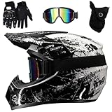 Motocross-Helm, Youth Kid DOT Integralhelm für Offroad-Sportmotorräder, Unisex-Downhill-MTB-ATV-Dirtbike-Helm, mit Schutzbrille, Maske und Handschuhen(Style 8,L(56-57cm))