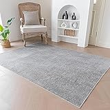 Evitany Kurzflor Teppiche für Schlafzimmer Kurzflor Teppiche Waschbar Teppiche für Schlafzimmer, Modern Einfarbig -Teppiche Anti-Rutsch Teppich Matte, Grau/60x120 cm