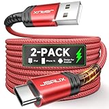 JSAUX USB C Kabel 3.1A [2 Stück 2M], Ladekabel USB C Nylon Geflochten Schnellladekabel Kompatibel mit Samsung Galaxy S25 S24 S23 Ultra S22 S21, iPhone 17 16 15 Pro Max, CarPlay, PS5 Controller-Rot
