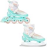RAVEN Profession 2in1 Schlittschuhe Inlineskates Inliner für Kinder und Erwachsene verstellbar (White/Mint/Orange, 35-39 (23cm-25,5cm))