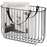 eluno Zeitungsständer aus Metall mit Tragegriffen aus Leder, ca. 36 x 26,5 x 15,5 (B/H/T) (Schwarz)