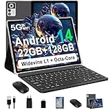 ZIOVO Tablet Android 14 Tablets 10 Zoll, 22 GB RAM + 128 GB ROM (TF 1 TB), 5G WiFi Tablets, Unterstützung Widevine L1/Octa-Core/8000 mAh/Metallgehäuse/8+5 MP, 2 in 1 Tablet mit Tastatur und Maus