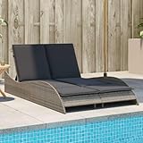 Faroom Sonnenliege für 2 Personen 3-Fach Verstellbar Polyrattan Doppelliege Wetterfest Sonnenbett Outdoor Bett Polyrattan Liegestuhl Garten Relaxliege 114x205x73 cm Grau