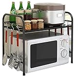 Mikrowellenregal aus Edelstahl, 2 Etagen, Küchenorganizer für Gewürze und Suppenlöffel, massives Schwarz, 58,5 x 33,5 x 33 cm, Karbonstahl für effiziente platzsparende Einsparung