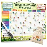 Belohnungstafel für Kinder - [100 AUFGABEN + 350 MAGNETE] - Belohnungssystem für Verantwortung - Montessori Magnettafel, Wochenplaner Kinder, ADHS Hilfsmittel - inkl. Tasche, Stift (Dinosaurier)