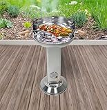 Säulengrill mit 4-fach höhenverstellbarem Grillrost mit Haltegriffen, Belüftungshebel, Windschutz und Ascheschublade, rostfreier Edelstahl, Kohlegrill rund