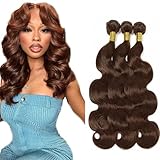 Jucames Echthaar-Bündel, gewellt, doppelt genäht, unbehandeltes Echthaar, 3 Bündel, insgesamt 150 g, für Damen, 30,5 cm, 35,6 cm, 40,6 cm, Schokoladenbraun