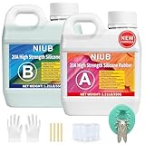 NIUB Abformsilikon, 20A 1,25kg Flüssiges Silikon Abformmasse, Selbstentlüftend, Lebensmittelecht, Easy Mold Release, Niedrige Viskosität, Anti-Tear, Hohe Zähigkeit - Silikon zum Abformen(Jade Grün)