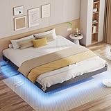 IRONCK Bett 180x200 mit LED Beleuchtung und Ladestation, Bettgestell 180x200 mit Stauraum, Floating Bed Frame, Bettrahmen 180x200cm, Jugendbett, Metallbett mit Lattenrost Doppelbett, Grau