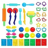 RISVOWO Knete Zubehör, 40 Stück Kinder Plastilin Werkzeuge, Vielseitiges Knete Werkzeug Kin-der, Teigwerkzeug Ausstechformen Spielzeug Kin-der, Dinosaurier Machen, Kinderknete, Knetwerkzeug Kin-der