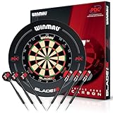 WINMAU Triple Core Dartscheibe Steeldart Set – Profi Dartscheibe Winmau mit PDC-Umrandung |2 Steel Darts-Sets, Rota-Lock-System | Dartboard mit Sisal | ideal für Turniere und Training.