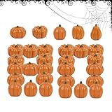 Renchey Kürbis Deko Set - Schale Füller Künstliche Mini Kürbisse 80 Teile - Rustikale Herbst Dekoration Realistisches Kunstgemüse für Kaminbank, Einrichtung, Saisonale Feiertage und