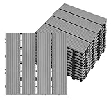 FIVMEN Terrassenfliesen Klicksystem Balkonfliesen WPC Terrassenplatten 30x30cm/Stück Balkon Bodenbelag Wetterfest mit Drainagefunktion Balkonboden Holzoptik Zuschneidbar, 11pcs/1m² (Grau)