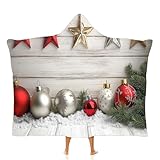 Superweiche Warme Schöne Weihnachten Tragbare Kapuzendecke, Weihnachtssternball Gemütlicher Plüsch Flanell Fleece Hoodie Wurf Mantel Wrap für Mädchen Erwachsene 150 × 200 cm