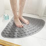 DINGC Eck-duschmatte rutschfest PVC Duschmatte, Viertelkreis Badematten mit Saugnapf und Ablauflöchern, Groß Duschwannenmatte 54x54cm für Dusche Dreieckiges Badezimmer oder Badewanne Massage(Grau)