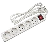 Steckdosenleiste - 6-Fach Steckdosenleiste mit Schalter, Länge 3m, 3G, Kabel 1,5mm², weiß, ideal für Verschiedene elektrische Anschlüsse.