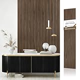 AKK-STAVE Akustikpaneele Holz 240x60 cm (2er-Set 2,88 m²) - Akustik Paneele & Holzpaneele Wand | Holzfurnier 3D Paneele Wand als Wandverkleidung Innen für Wohnzimmer(Schwarznuss)