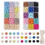 960 Stück Holzperlen Bunt, 8mm Holzperlen zum Auffädeln, Runde Perlen Holz, Bastelperlen mit Loch für DIY Schmuckherstellung Armbänder Bastelarbeiten