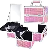 Kosmetikkoffer Schminkkoffer Leer Make up Koffer mit Spiegel Abschließbare Beauty Case Nagelkoffer Make up Organizer Koffer Multikoffer,Rosa